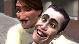 A screenshot from Garry's mod where two players are warping their faces