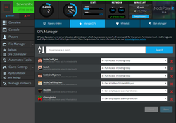 A screenshot the mineacraft server player management UI in NodePanel