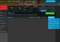 A screenshot showing the backups manager in NodePanel