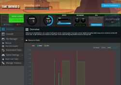 A screenshot showing game server stats and overview page in NodePanel