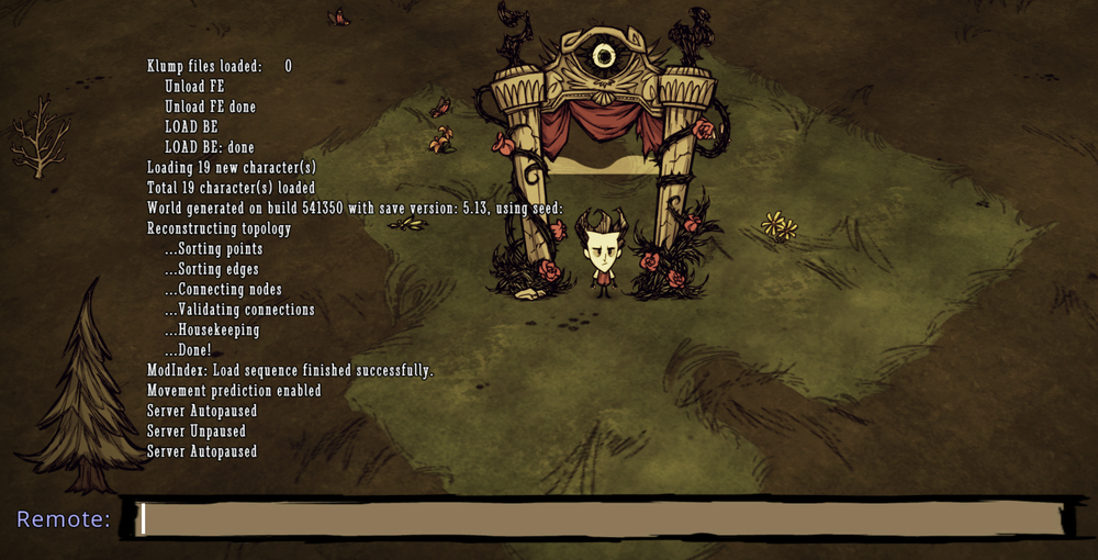 A view of the in-game console for Don't Starve Together