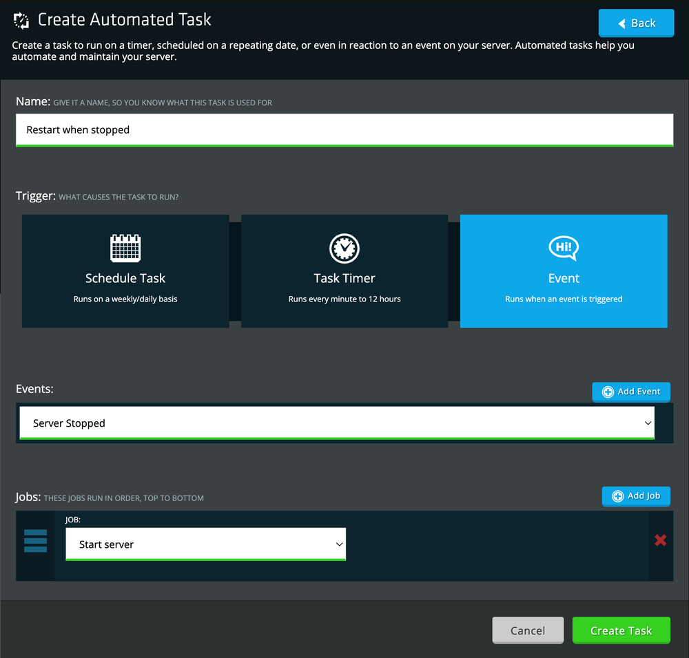 Screenshot of automated task to restart Palworld Server