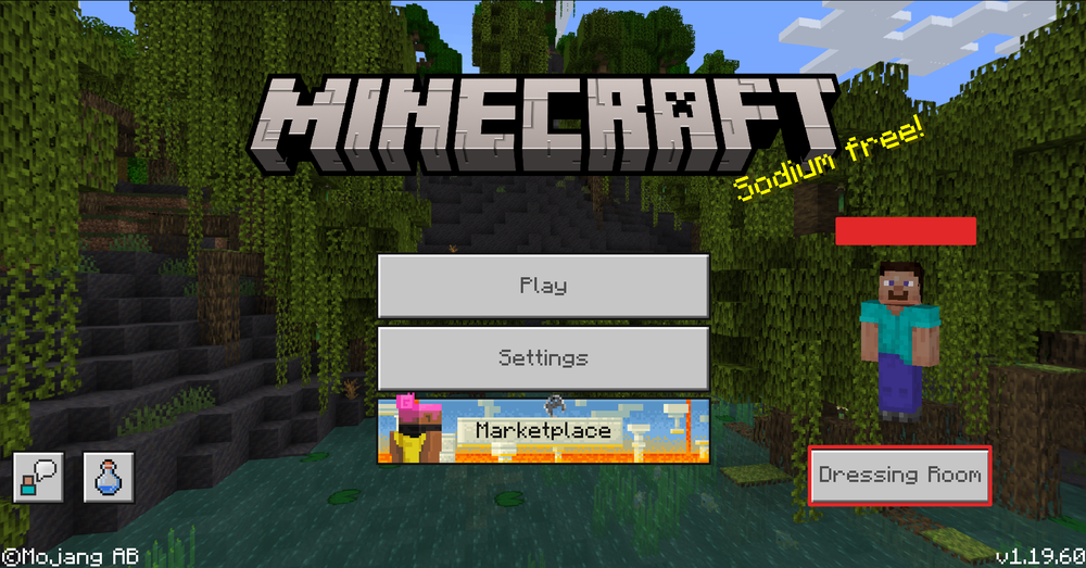 Dressing Room button on the Minecraft:Bedrock Edition title screen