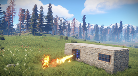 PVP between two rust players. One player is using a flame thrower on the other player