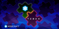 Nodecraft and Tebex logos puzzle piecing together on a deep blue background of space.